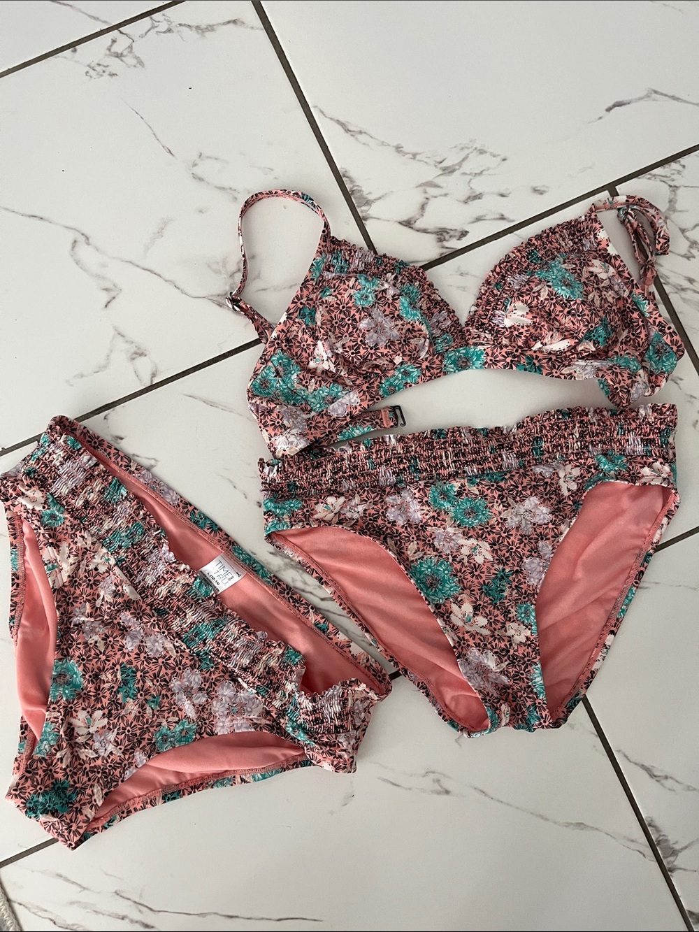 Time and Tru floral bikini Peach & Teal